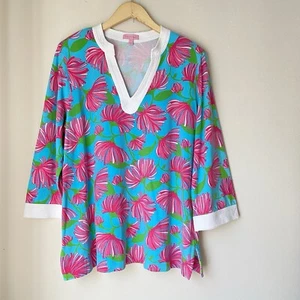 Camicetta Lily Pulitzer misto cotone floreale scollo a V manica lunga taglia XL - Foto 1 di 6