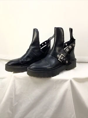 Botas de motociclista Zara para mujer talla 8,5 EUR 39 de cuero negras militares punk góticas Foto 1 de 4
