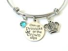 Chin Up Princess Or The Crown Slips Bracelet W/ Birthstone, Gift For Daughter