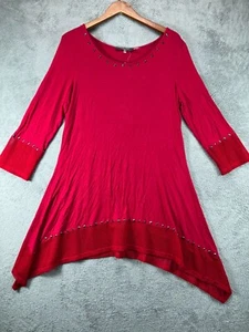 Womens Tops XL Tunic Essentials Milano Pink Stud FishNet Trim Asymmetric Hem - Picture 1 of 9