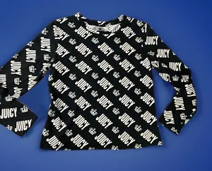 Juicy Couture Logo Tshirt crown Size Large Long Sleeve Womens Top Black - Picture 1 of 9