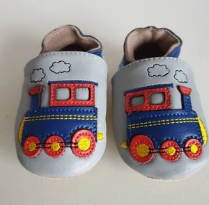 Baby Boy Train Themed soft Leather Shoes Dotty Fish. Size 0-6 months Pre walkers - Picture 1 of 7