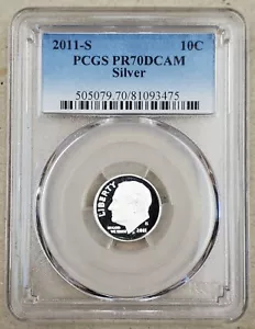 2011 S Roosevelt Silver Dime PCGS PR70 DCAM - Bild 1 von 3