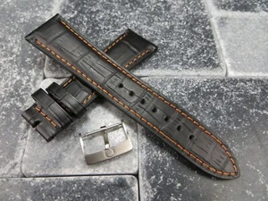 20mm Leather Strap Black Watch Band with OEM OMEGA Tang Buckle Set Brush Orange - Picture 1 of 6