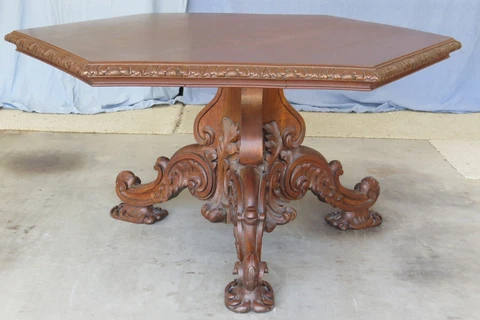 Antique Oak Hexagon Pedestal Table Circa 1860-1900 Cover