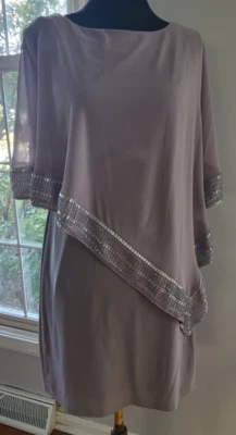 Ignite Evenings Cocktail Dress Size 12 Gray Asymmetric Trim Cutout Shoulders - Image 1 of 4