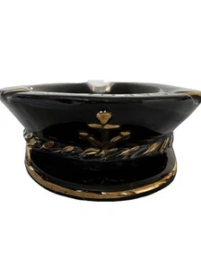 Vintage Naval Captains Hat Ashtray Novelty Nautical Black Gold Dragon Mexico - Picture 1 of 11