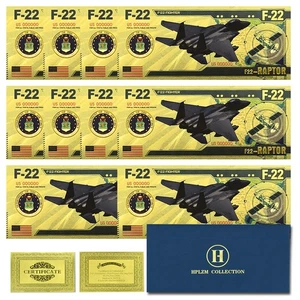 F-22 Raptor Gold Foil Banknotes – US Military Collectible Gift 10pcs in Envelope - Picture 1 of 5