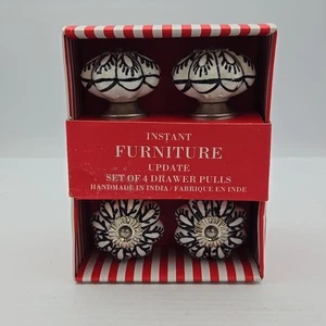 4 Ceramic Cabinet Knobs Drawer Pulls Decorative Hardware Accent White Blue  - Picture 1 of 1