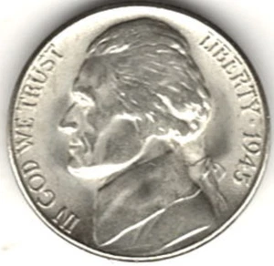 1945 S JEFFERSON 35% SILVER NICKEL IN BU CONDITION stk 15 - Picture 1 of 4