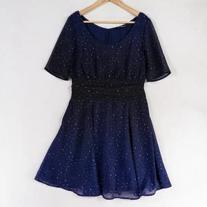 Vestido eShakti Mujer Mediano 10 Estrellas Azules Galaxia Cuello Redondo Forrado Fiesta Informal - Imagen 1 de 8