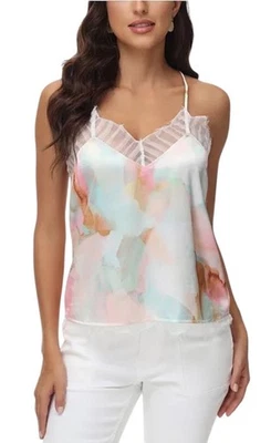 Camiseta sin mangas Frye para mujer Eli con ribete de encaje espalda cruzada colores pastel talla L Foto 1 de 4