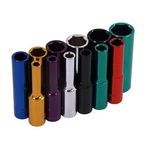 Socket Set Deep Drive Set With Rail Coloured Long Reach 12Pc 4-13mm 1/4" Ratchet - Picture 1 of 3
