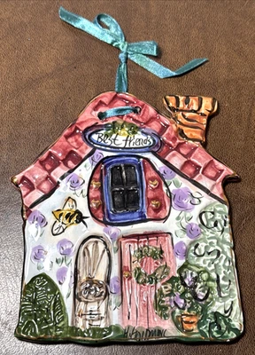 Blue Sky Wall Plaque BEST FRIENDS Cottage Garden Heather Goldminc Ceramic Tile - Image 1 of 4