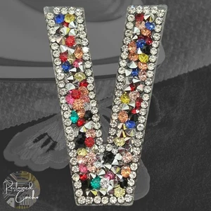 Apliques de parche de hierro con estrás multicolor letra V adorno - Imagen 1 de 2