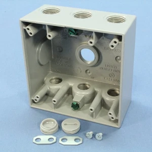 PS Gray Die-Cast Aluminum Weatherproof 2-Gang Outlet Box 7-Hole 1/2" WPB287 - Picture 1 of 7