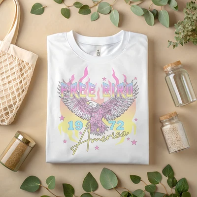 Free Bird 1972 America Eagle Graphic T-Shirt Retro Rock Band Style Tee A53 - Image 1 of 4