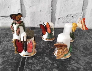 Pewter China Butterfly Thimble Bundle x5 Hand Painted Set E - Picture 1 of 11