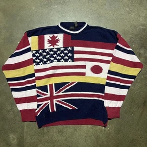 Vintage 90s Structure World Flags Pattern Boxy Sweater 1990s - Picture 1 of 5