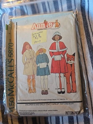 McCall's 5870 Annie's Clothes Little Orphan Annie Coat Caplet Hat Muff Sz 8 UC  - Image 1 of 2