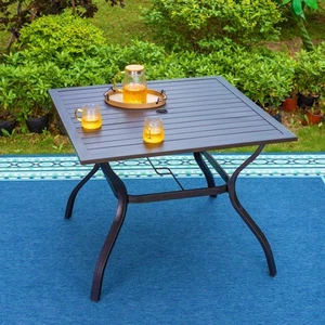 Square Metal Patio Dining Tables with Umbrella Hole, Steel Black - Picture 1 of 5