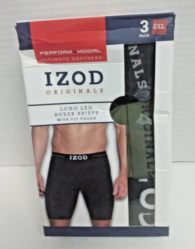 Мужские трусы-боксеры с длинными штанинами упаковка 3 шт. 2XL 44-46 IZOD оригинальные без бирок мешочек для мух - Изображение 1 из 2