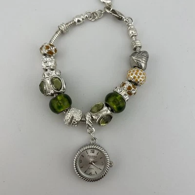 Reloj Figaro Couture Mujer Tono Plateado Verde Slide Charm Banda - Batería Nueva Foto 1 de 4