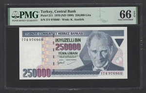 Turkey 250000 Lira 1970 (ND 1998) P211 Uncirculated Grade 66 - Picture 1 of 2