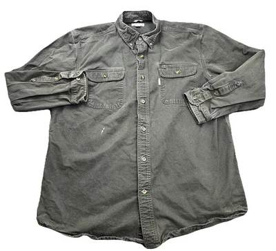 Carhartt Mens XL Green Oakman Long Sleeve Work Heavy S09 MOS *STAINS* - Image 1 of 4