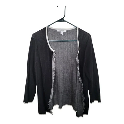 Foxcroft кардиган свитер женщин M черный открытый спереди бахрома повседневная офисная одежда - Изображение 1 из 4
