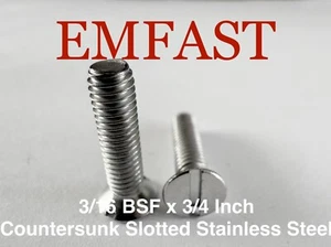 3/16 BSF X 3/4 countersunk slot machine screw stainless steel slotted flat head - Picture 1 of 3