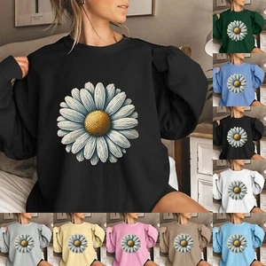 Women's Fashion Casual Long Sleeve Printed Round Neck Sweatshirt Top - Picture 1 of 42