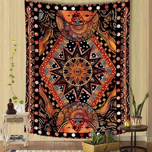 Orange Sun and Moon Tapestry Wall Hanging, Indie Hippie Mandala Cool Wall Tapest - Picture 1 of 7
