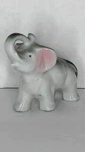Elephant Trunk Up Gray Pink Ears Porcelain Ceramic Antique Figurine - Picture 1 of 6