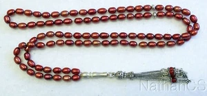 Islamic Prayer Beads Cherry Copper Genuine Pearl Beads & Sterling Silver - Picture 1 of 4