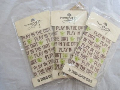 Cotton Ribbon 10 yards "Play in the Dirt" Primitives by Kathy 15475 garden 3pc - Image 1 of 4
