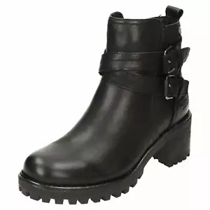 Carmela Grueso Cuero Tacón al Tobillo Botas 67400 Negro Chelsea Motociclista Correa Zapatos - Imagen 1 de 12
