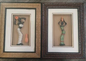 Raro De Colección, 2 Molde Genuino Pintado a Mano Imágenes 3D, Arte Africano, Estatuillas, Pared - Imagen 1 de 6