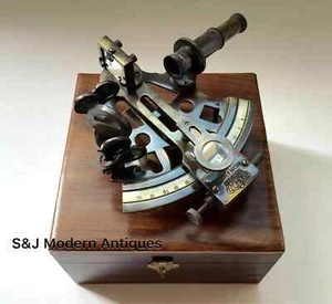 Antica scatola legno vintage nautica marina tascabile ottone sestante navigazione REGALO - Foto 1 di 6