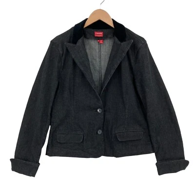 Chaqueta Blazer Chaps Mujer XL Gris Denim Manga Larga Un Pecho Dos Botones Foto 1 de 4