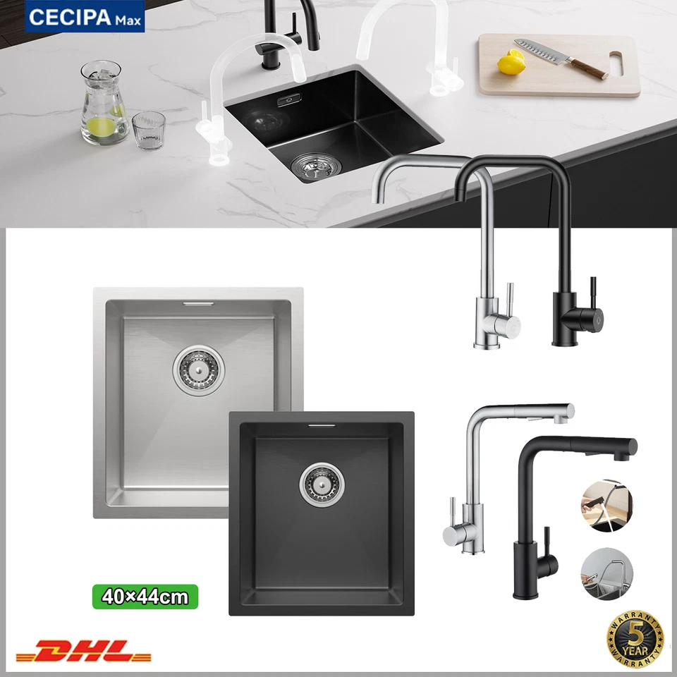 CECIPA MAX Fregadero empotrado de acero inoxidable Fregadero de cocina Fregadero con escurridor Sifon Fregadero 40x44