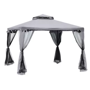 Polyester Steel Patio Gazebo 9.6' L X 9.6' W X 8.7' H Gray - Picture 1 of 7