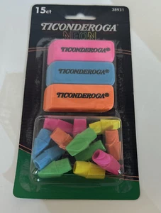 Ticonderoga Eraser Multi-Pack, Handheld & Pencil Top Erasers, Neon Colors 15ct - Picture 1 of 7