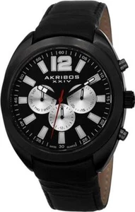 Akribos XXIV AK777BK Swiss Quartz Day Date GMT Leather Strap Black Mens Watch - Picture 1 of 5