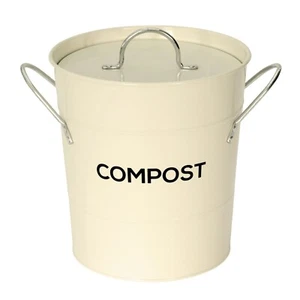 Cream Compost Caddy with inner bucket - Kitchen Compost Bin - Metal Pail - Picture 1 of 6