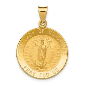 14k Yellow Gold Our Lady of Guadalupe Pray For Us Words on Medal Pendant - Picture 1 of 7