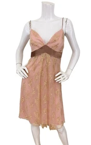 Vintage Y2K Dress WINDSOR Gold Lace Fairy Coquette Babydoll Spaghetti Strap Sz L - Picture 1 of 7