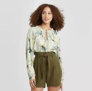 Ava & Viv, blusa con cravatta verde chiaro floreale (2X) S - Foto 1 di 6