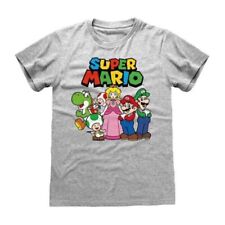 Super Mario Vintage Grupo Gris Camiseta Cuello en Pico