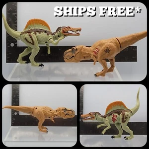 Jurassic World T-REX + Spinosaurus Chomping Jaws Dinosaur Action Figure Set 2015 - Picture 1 of 19